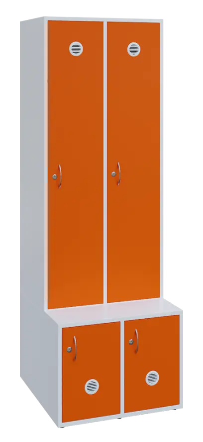 SSB - 180 - 60 šatní skříň s botníkem, 2-dvéřová, 1800x600x400/600 mm, korpus bílý, dvířka pomeranč